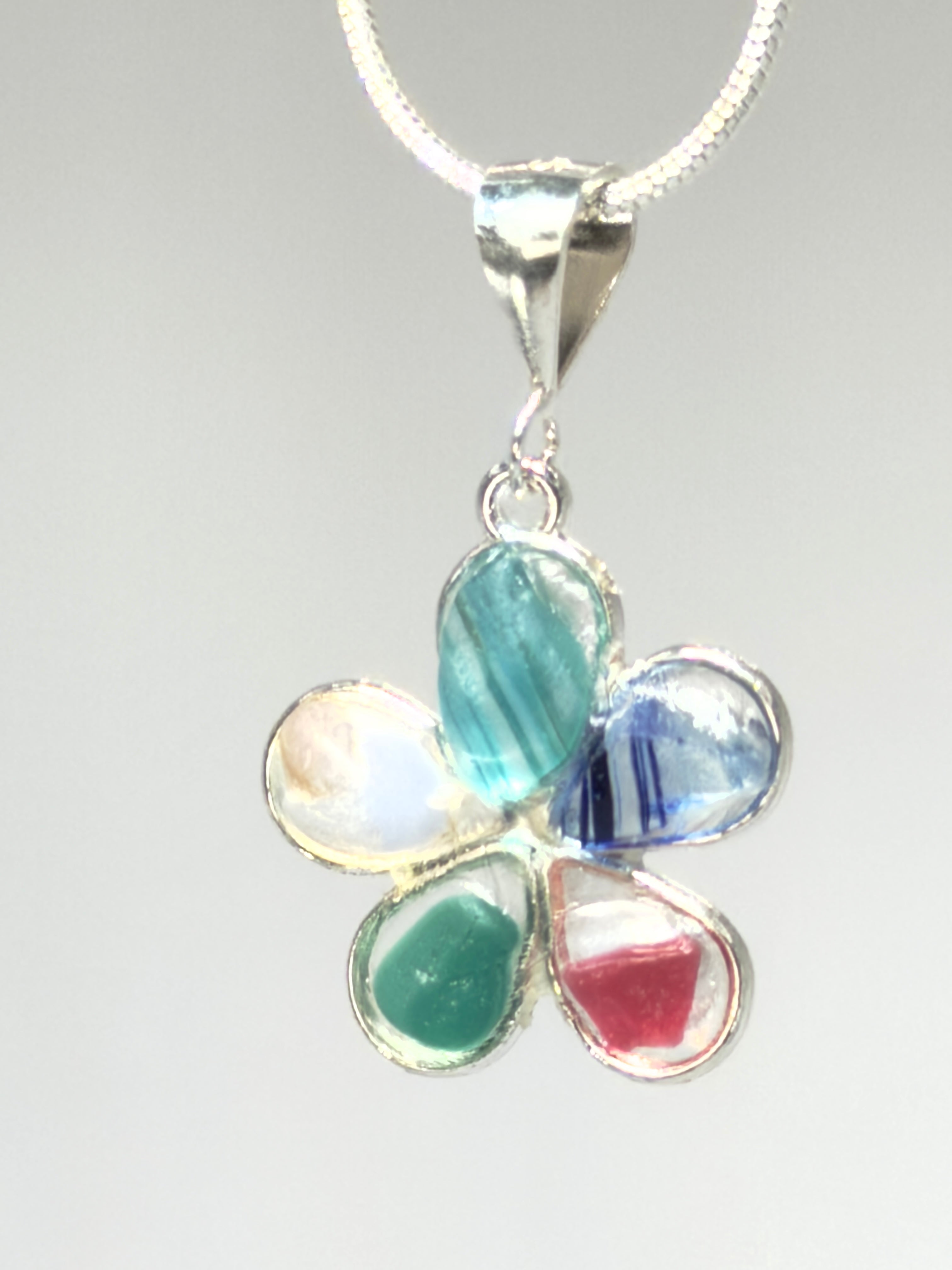 Multi Seaglass Flower Necklace